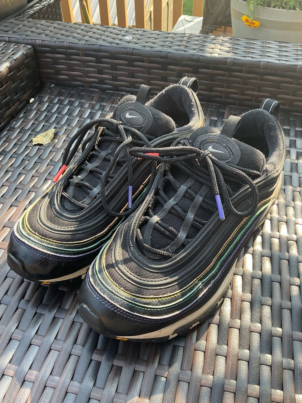 Nike Air Max 97 Black White Rainbow Multi Stitch.In Good Condition. Women’s 9.